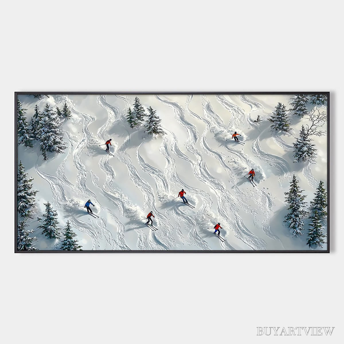 ARTOVITAS Snow Dance – Minimalist Winter Sports Scene Oil Painting - image 1