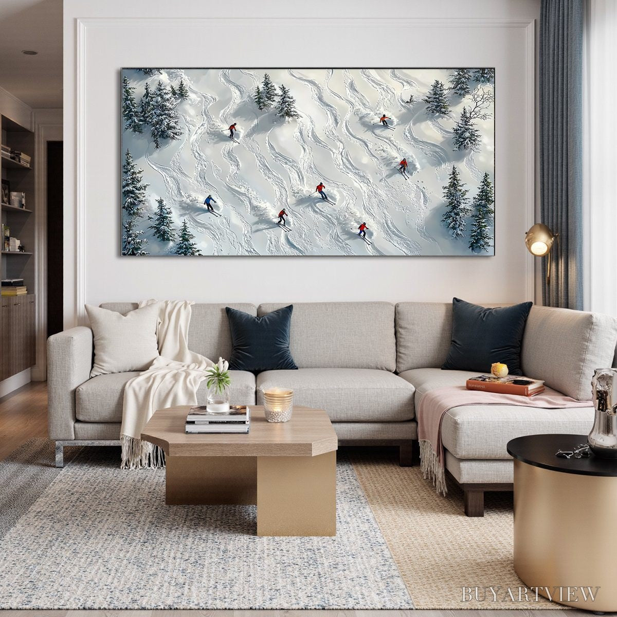 ARTOVITAS Snow Dance – Minimalist Winter Sports Scene Oil Painting - image 2