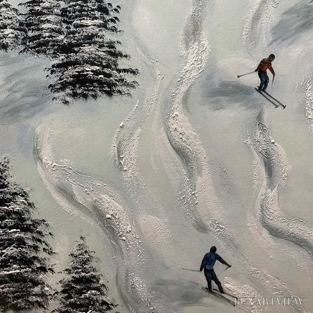 ARTOVITAS Snow Dance – Minimalist Winter Sports Scene Oil Painting - image 3