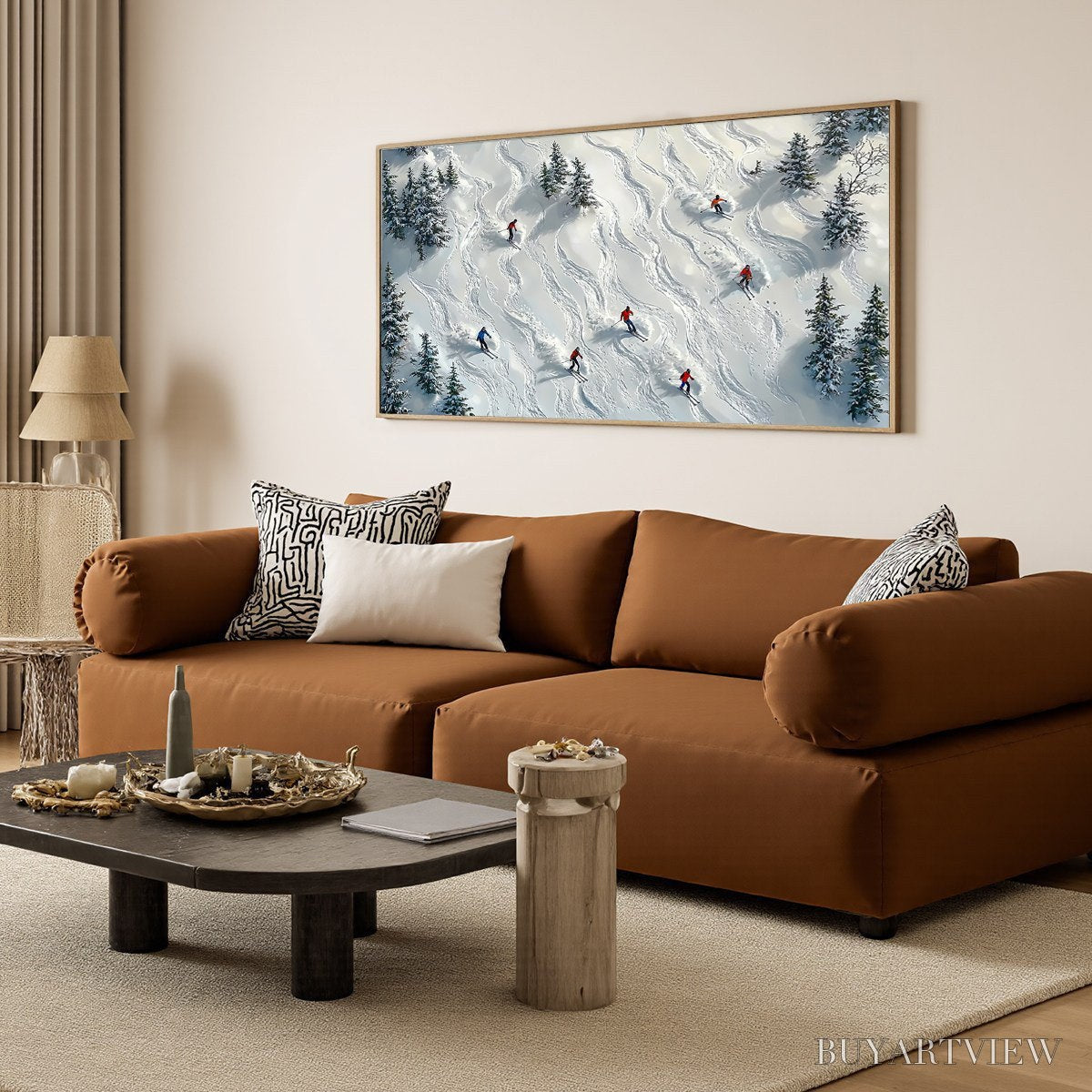 ARTOVITAS Snow Dance – Minimalist Winter Sports Scene Oil Painting - image 4
