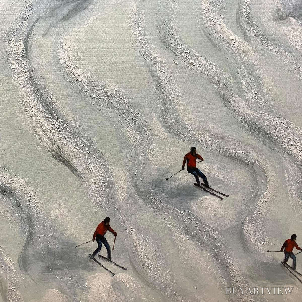 ARTOVITAS Snow Dance – Minimalist Winter Sports Scene Oil Painting - image 5