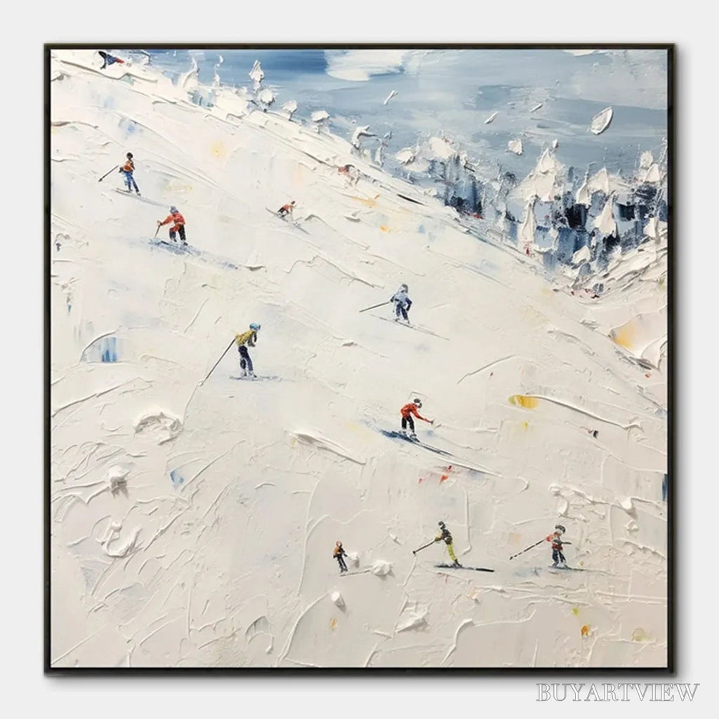 ARTOVITAS Winter'S Dance – Impressionistic Skiing Painting on Square Canvas - image 1