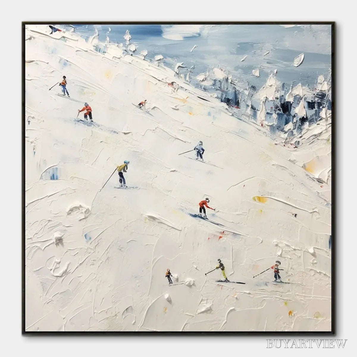 ARTOVITAS Winter'S Dance – Impressionistic Skiing Painting on Square Canvas - image 1
