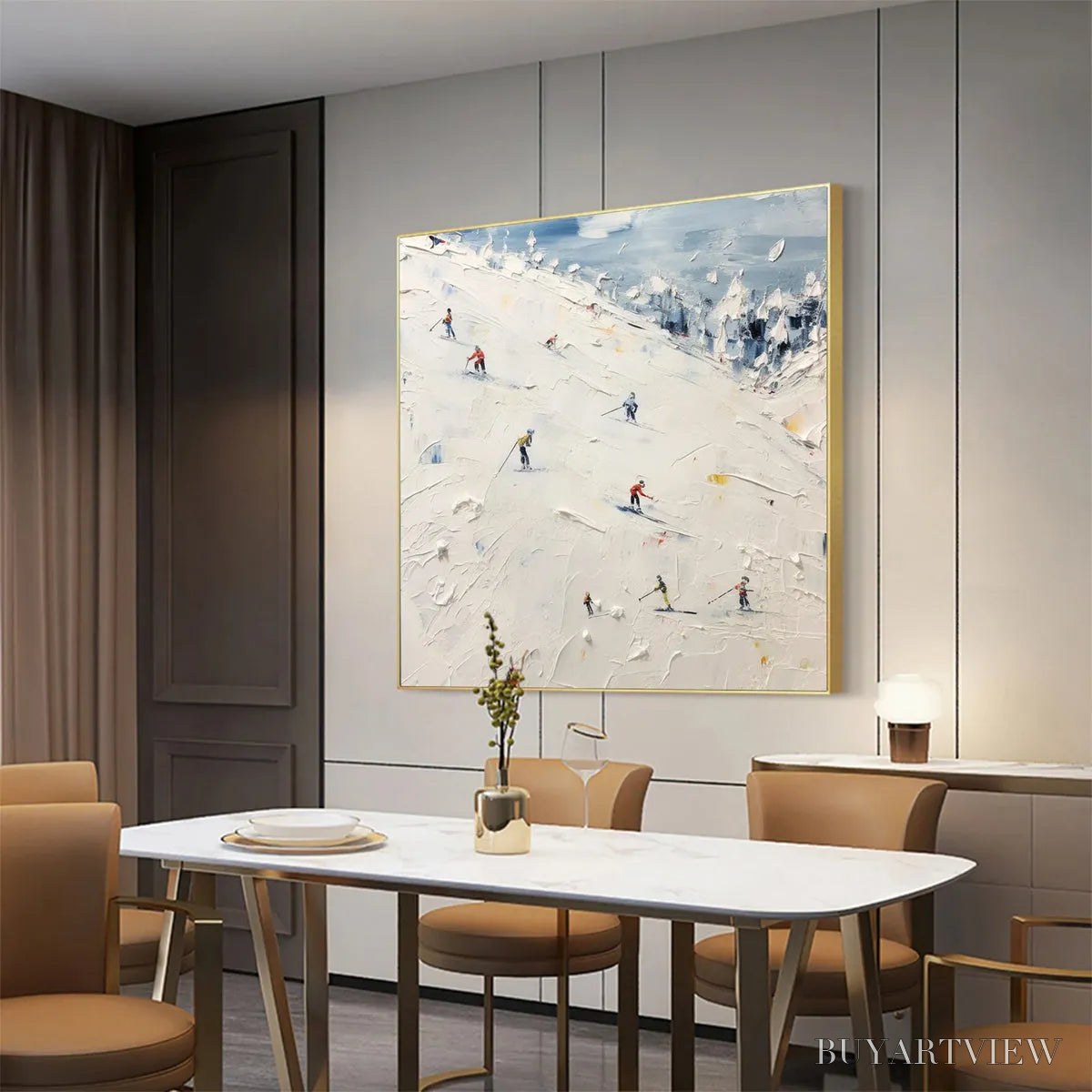 ARTOVITAS Winter'S Dance – Impressionistic Skiing Painting on Square Canvas - image 2