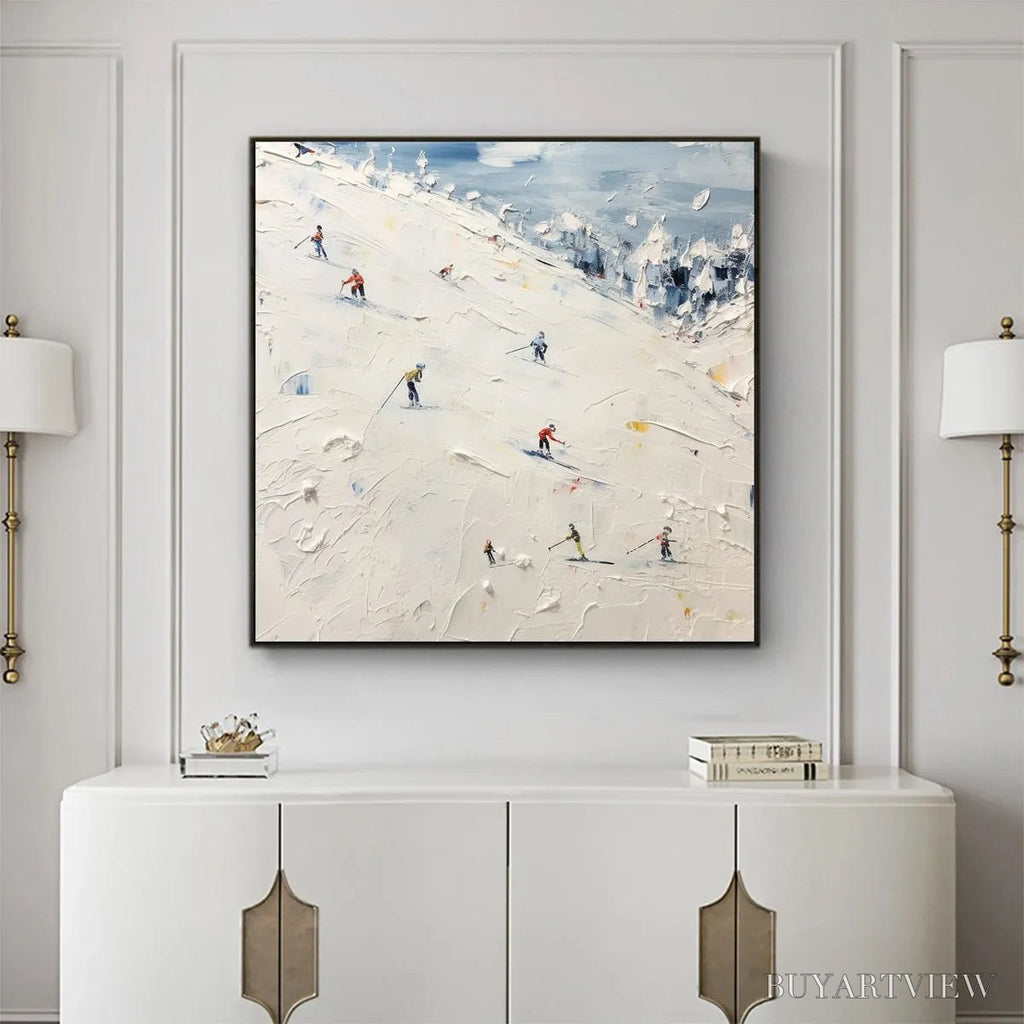 ARTOVITAS Winter'S Dance – Impressionistic Skiing Painting on Square Canvas - image 4