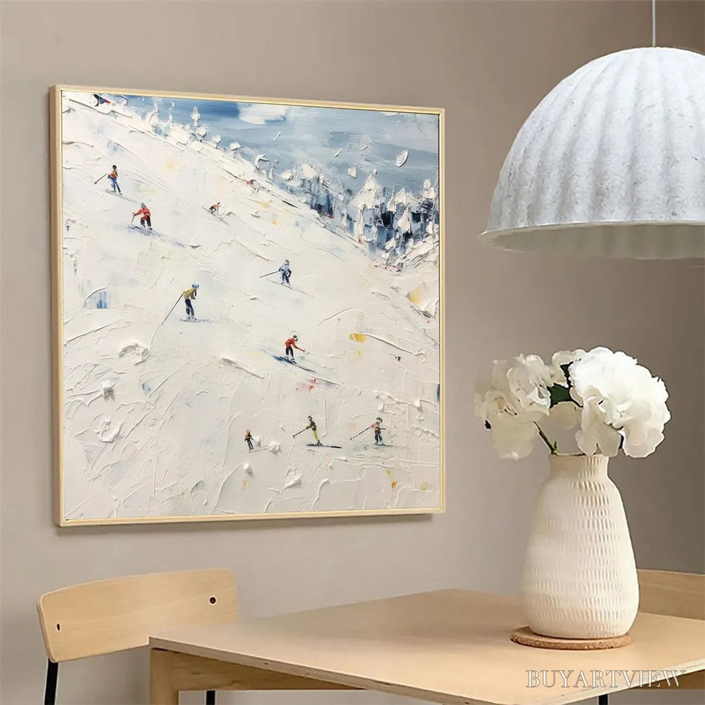 ARTOVITAS Winter'S Dance – Impressionistic Skiing Painting on Square Canvas - image 6