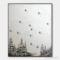 ARTOVITAS Snow Dance – Minimalist Skiing Painting on Textured Square Canvas - image 1