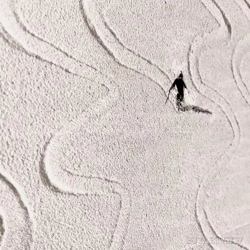 ARTOVITAS Snow Dance – Minimalist Skiing Painting on Textured Square Canvas - image 3