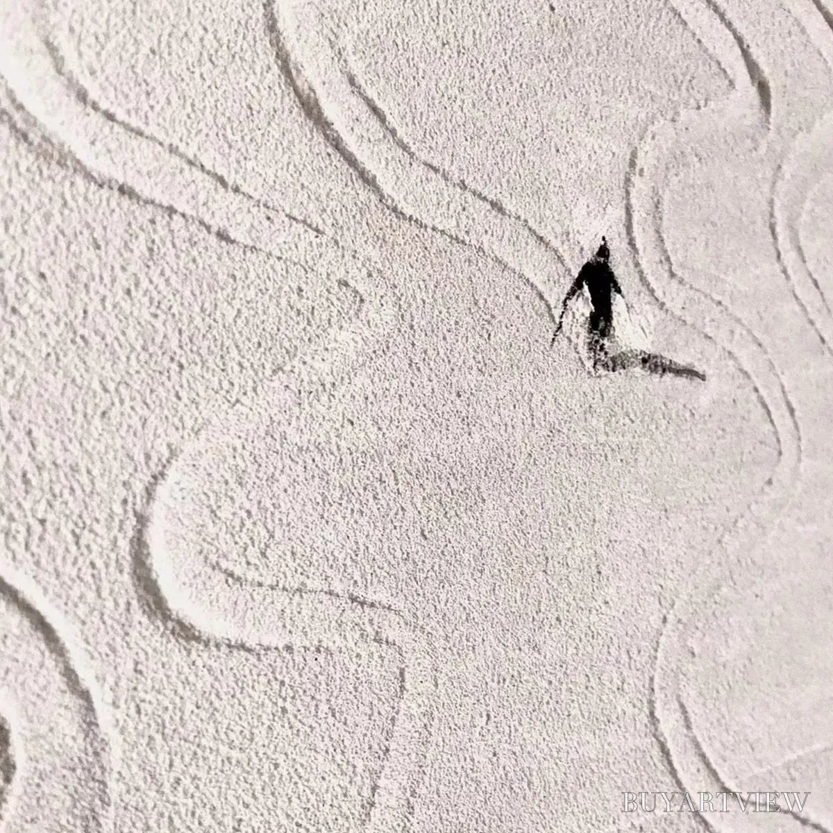 ARTOVITAS Snow Dance – Minimalist Skiing Painting on Textured Square Canvas - image 3
