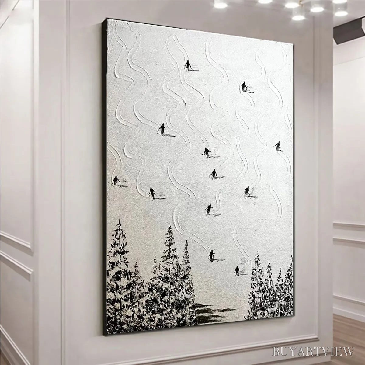 ARTOVITAS Snow Dance – Minimalist Skiing Painting on Textured Square Canvas - image 4