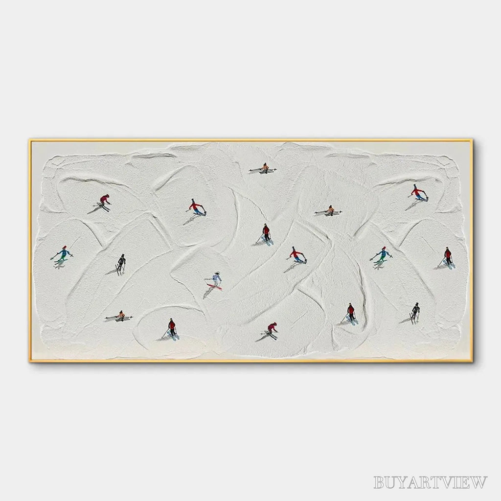 ARTOVITAS Winter Rhapsody – Minimalist Skiing Painting on Textured Canvas - image 1