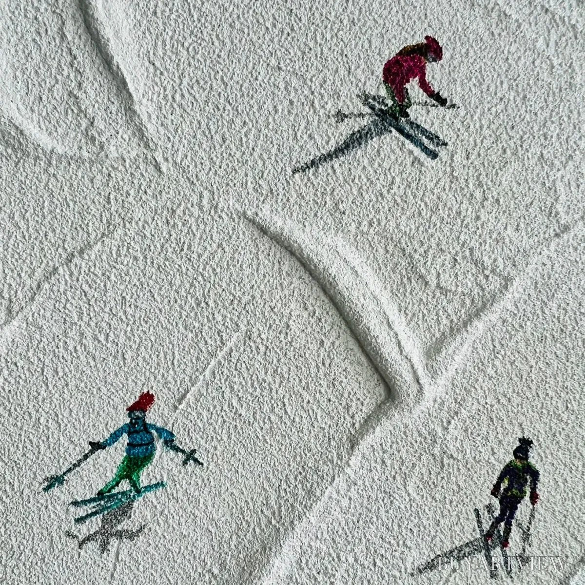 ARTOVITAS Winter Rhapsody – Minimalist Skiing Painting on Textured Canvas - image 3