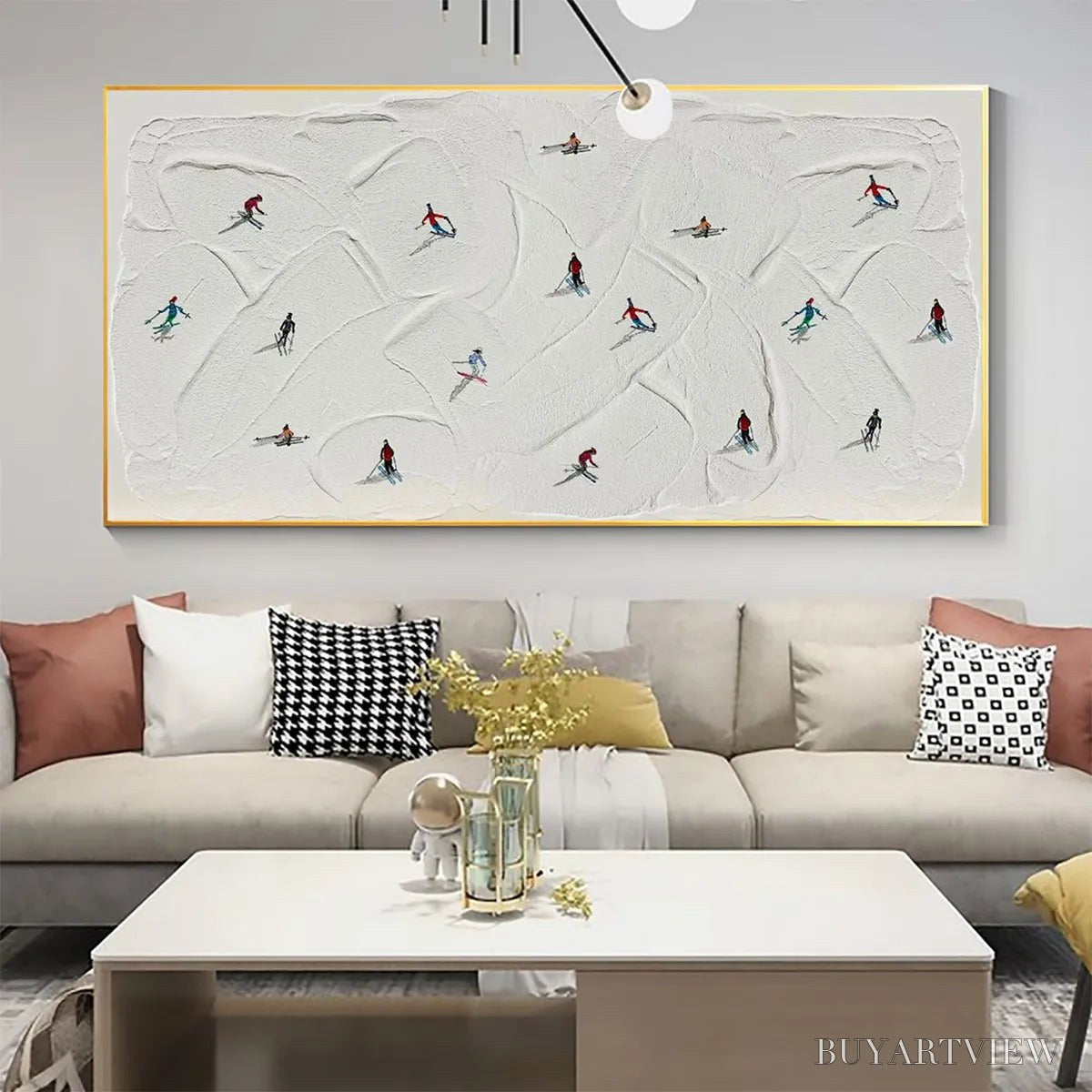 ARTOVITAS Winter Rhapsody – Minimalist Skiing Painting on Textured Canvas - image 4