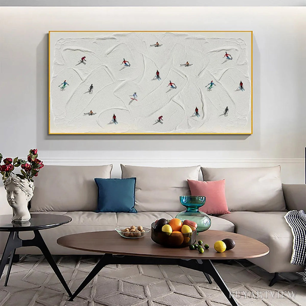 ARTOVITAS Winter Rhapsody – Minimalist Skiing Painting on Textured Canvas - image 5