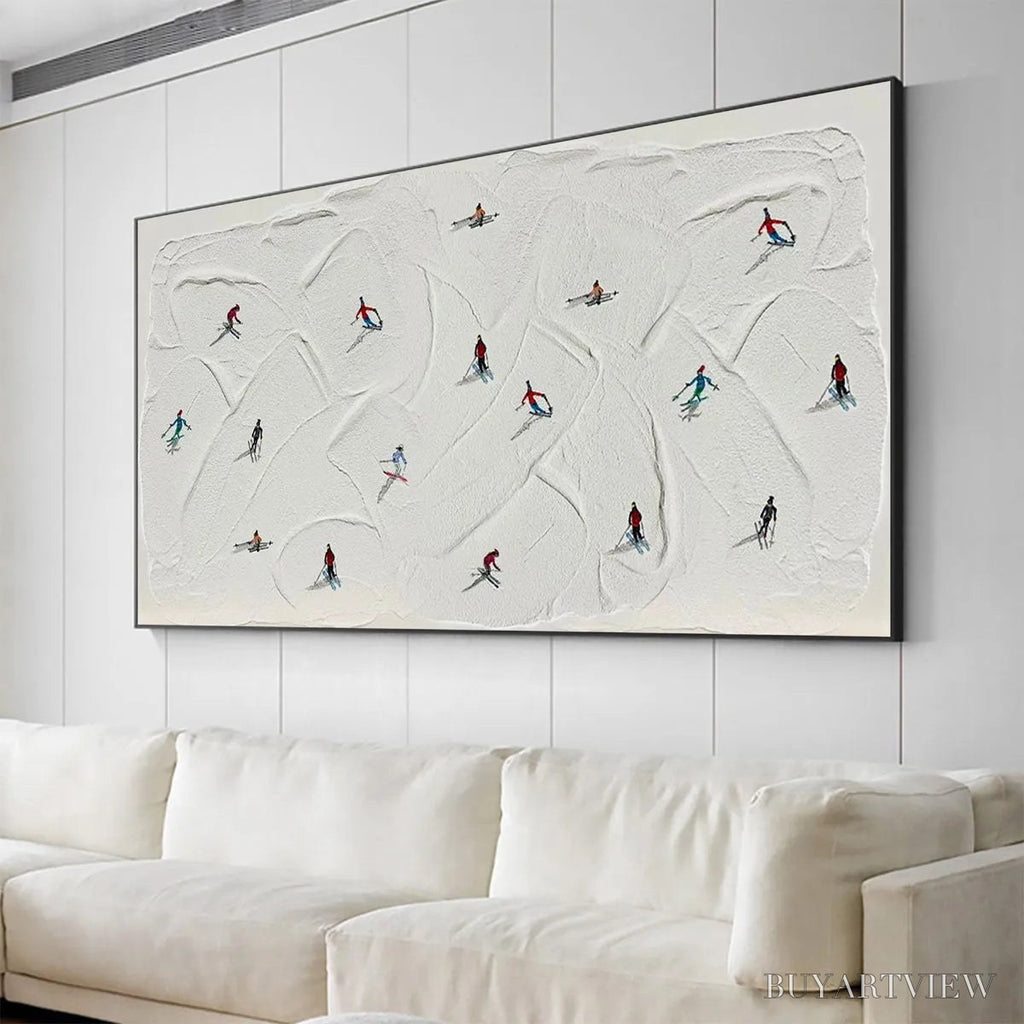 ARTOVITAS Winter Rhapsody – Minimalist Skiing Painting on Textured Canvas - image 6