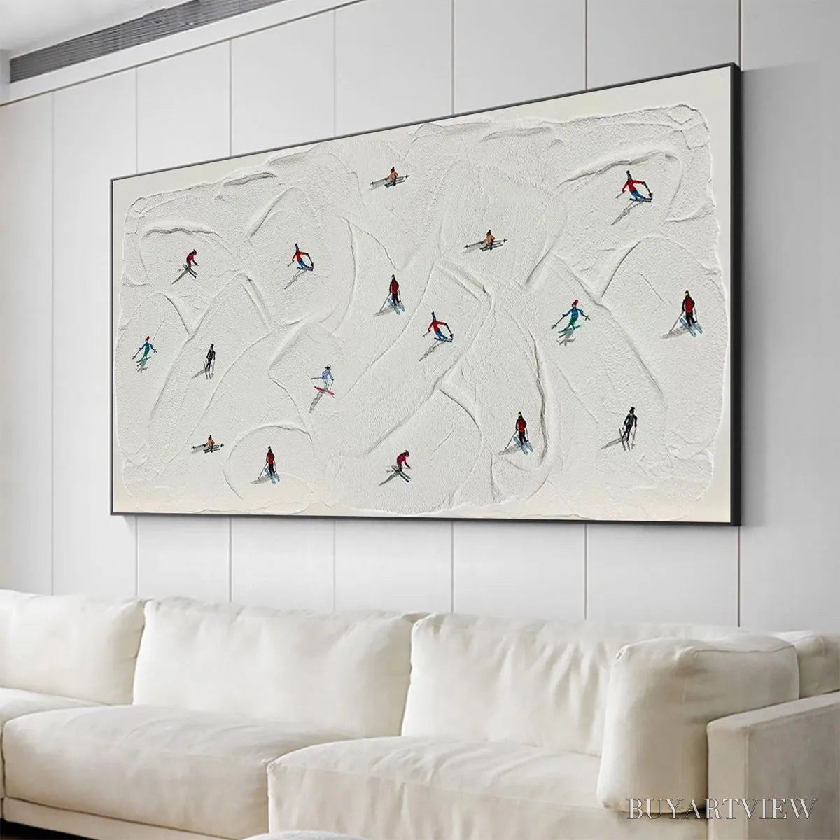 ARTOVITAS Winter Rhapsody – Minimalist Skiing Painting on Textured Canvas - image 6