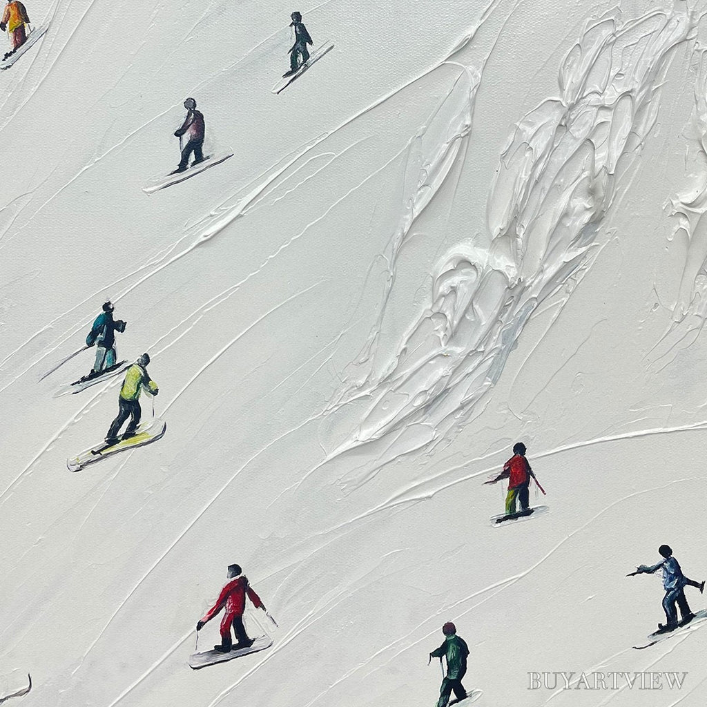 ARTOVITAS White Rush – Minimalist Skiing Painting on Textured Square Canvas - image 3