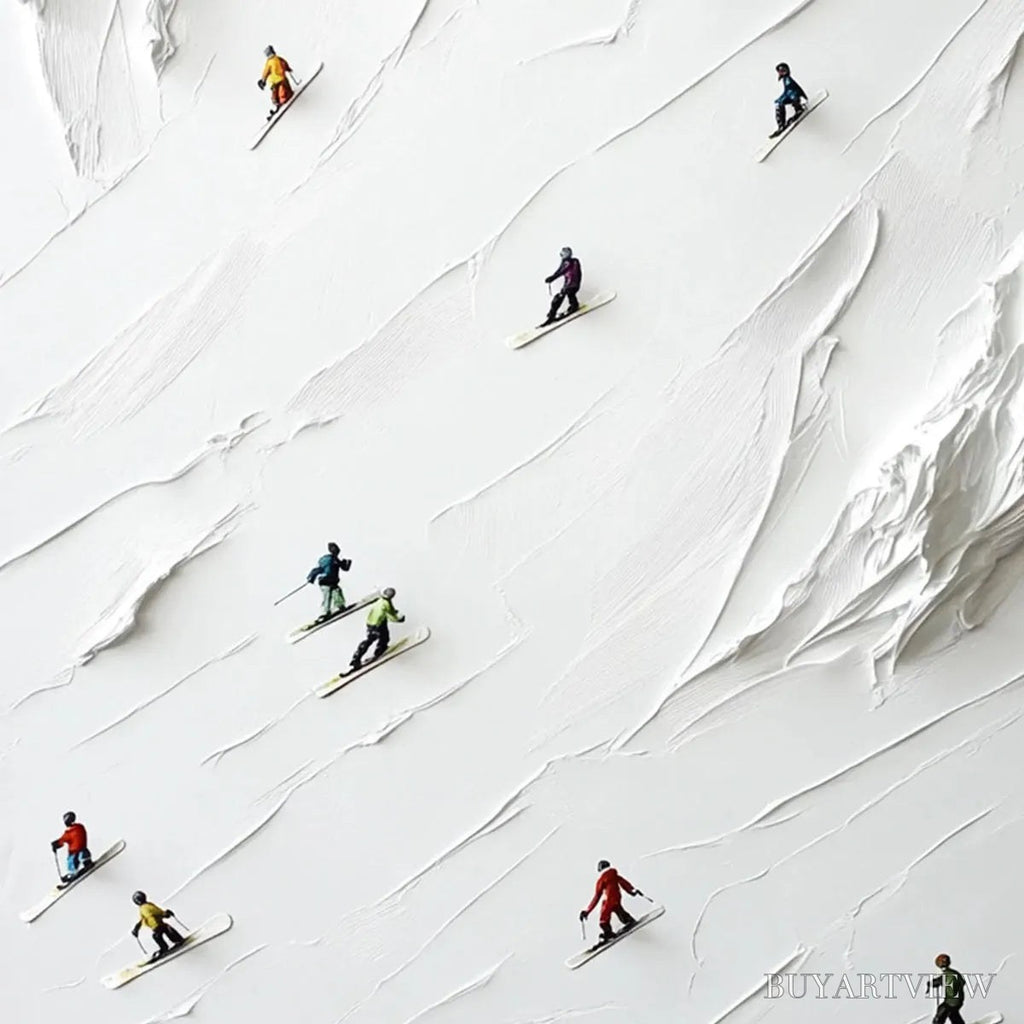 ARTOVITAS White Rush – Minimalist Skiing Painting on Textured Square Canvas - image 6