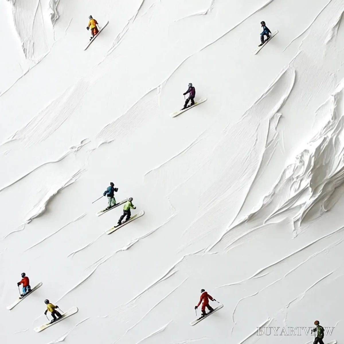 ARTOVITAS White Rush – Minimalist Skiing Painting on Textured Square Canvas - image 6