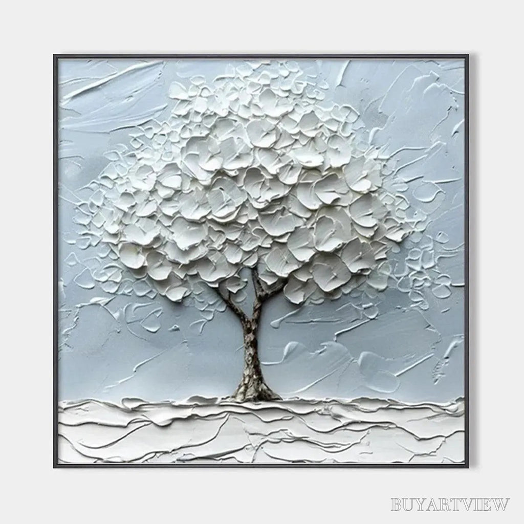 ARTOVITAS Winter'S Embrace – Textured Tree Painting, Impasto , Square Canvas, Winter Decor, Minimalist Art - image 1