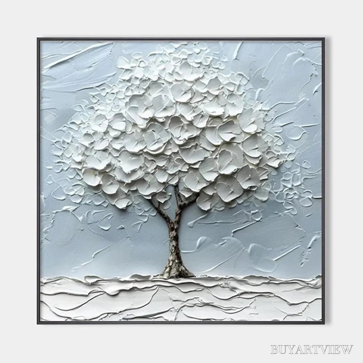 ARTOVITAS Winter'S Embrace – Textured Tree Painting, Impasto , Square Canvas, Winter Decor, Minimalist Art - image 1