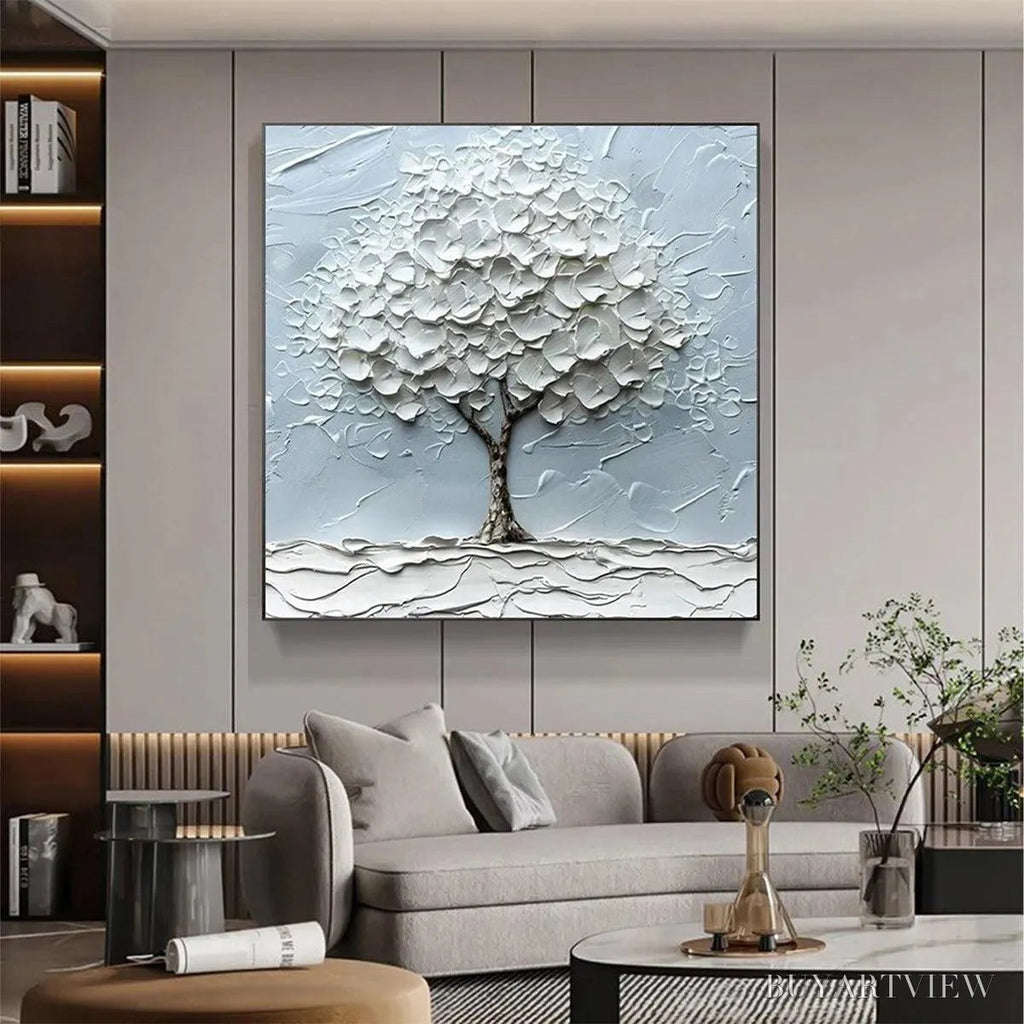 ARTOVITAS Winter'S Embrace – Textured Tree Painting, Impasto , Square Canvas, Winter Decor, Minimalist Art - image 4