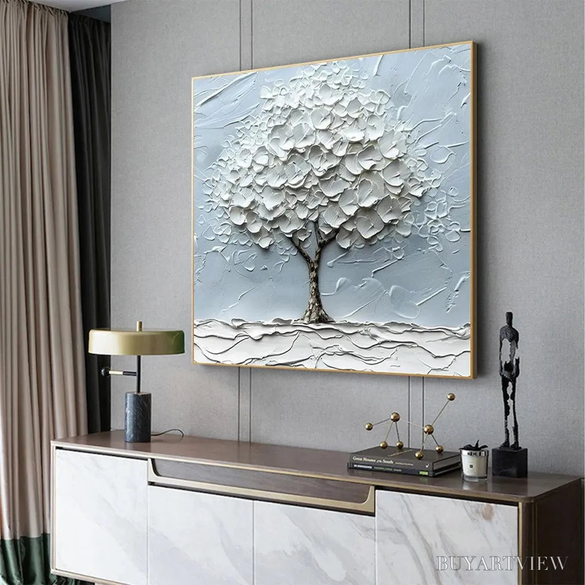 ARTOVITAS Winter'S Embrace – Textured Tree Painting, Impasto , Square Canvas, Winter Decor, Minimalist Art - image 5