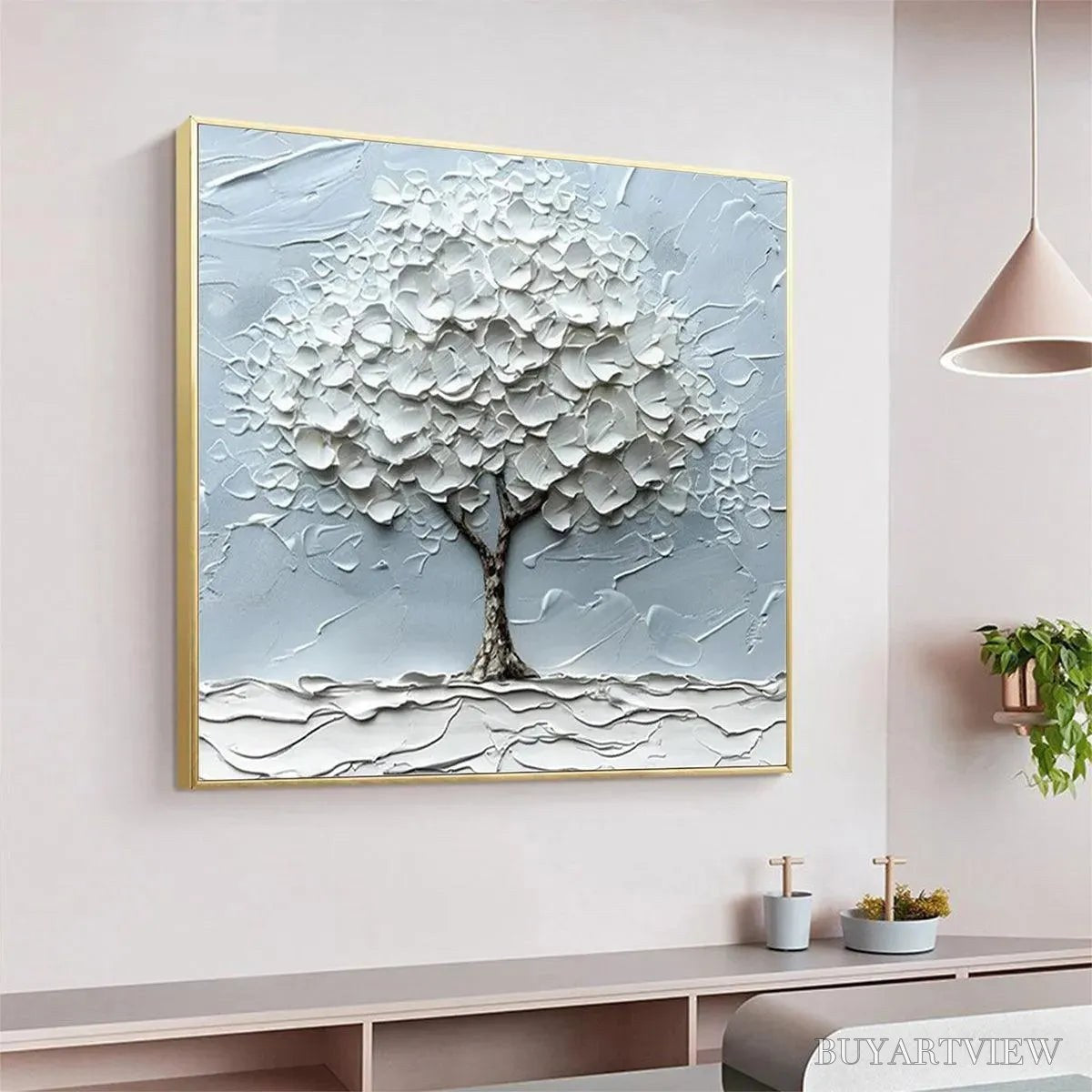 ARTOVITAS Winter'S Embrace – Textured Tree Painting, Impasto , Square Canvas, Winter Decor, Minimalist Art - image 6