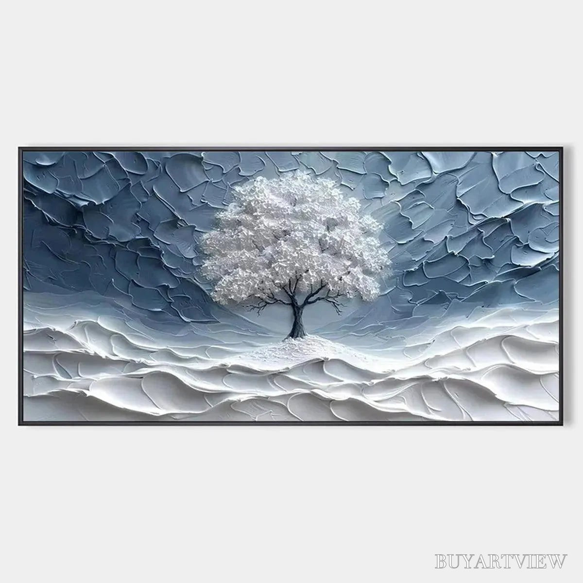 ARTOVITAS Winter'S Embrace – Textured Winter Landscape Painting, Impasto , Horizontal Canvas, Tree Art - image 1
