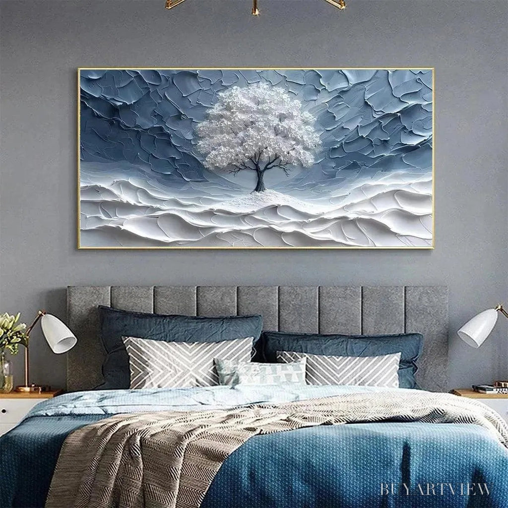 ARTOVITAS Winter'S Embrace – Textured Winter Landscape Painting, Impasto , Horizontal Canvas, Tree Art - image 3