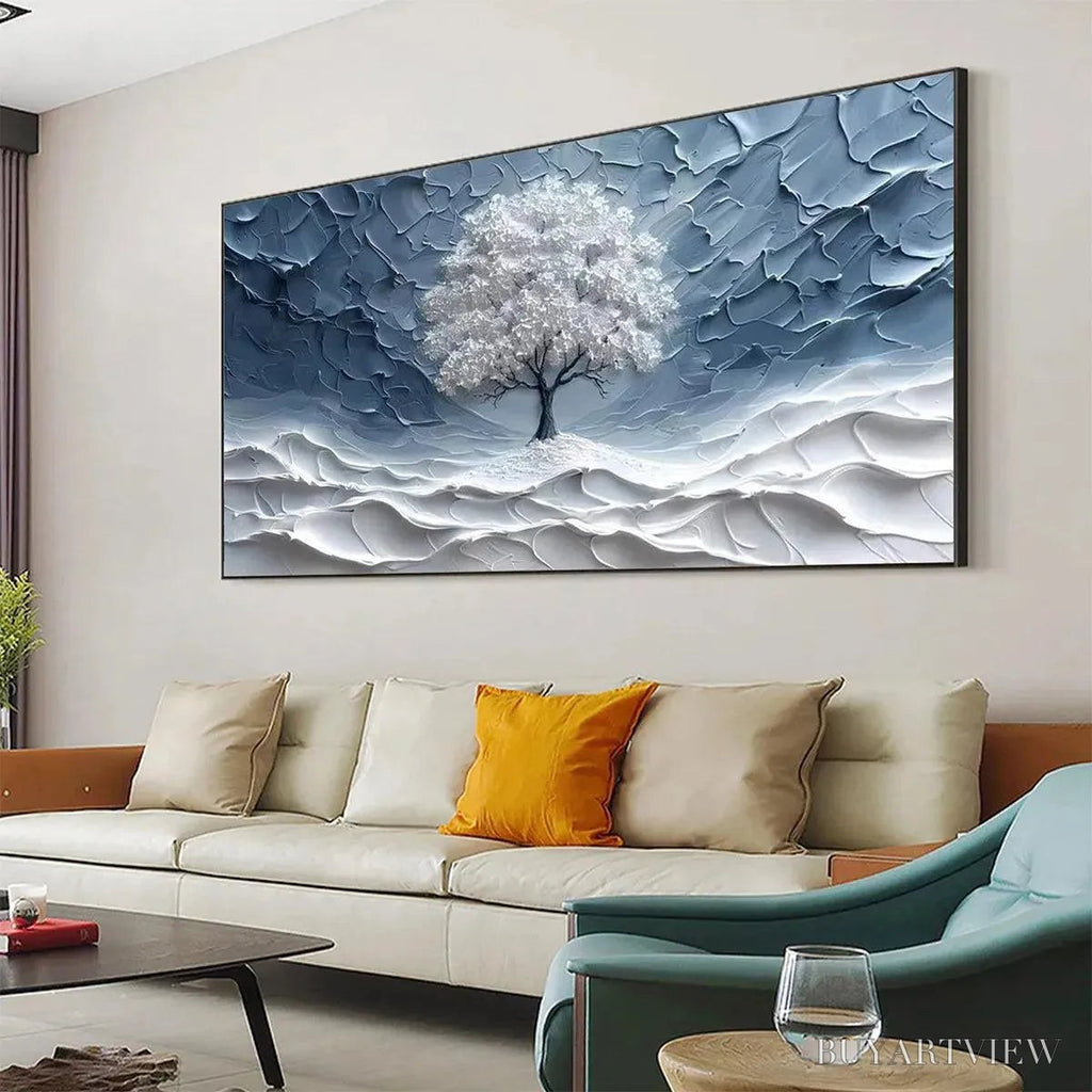 ARTOVITAS Winter'S Embrace – Textured Winter Landscape Painting, Impasto , Horizontal Canvas, Tree Art - image 4
