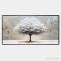 ARTOVITAS Winter'S Grace – Textured White Tree Painting with Gold Accents on Beige - image 1