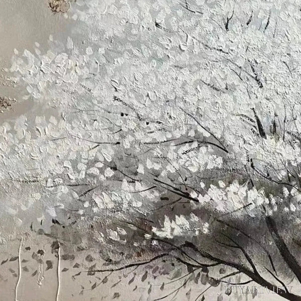 ARTOVITAS Winter'S Grace – Textured White Tree Painting with Gold Accents on Beige - image 3