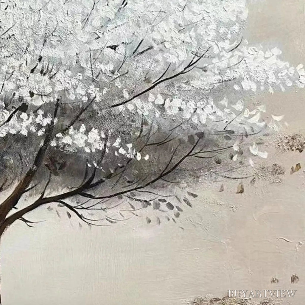 ARTOVITAS Winter'S Grace – Textured White Tree Painting with Gold Accents on Beige - image 5