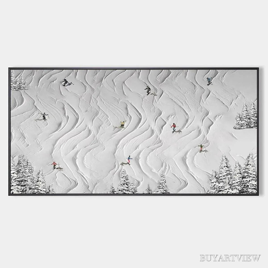 ARTOVITAS Snowy Carve – Textured White Skiing Landscape Painting - image 1