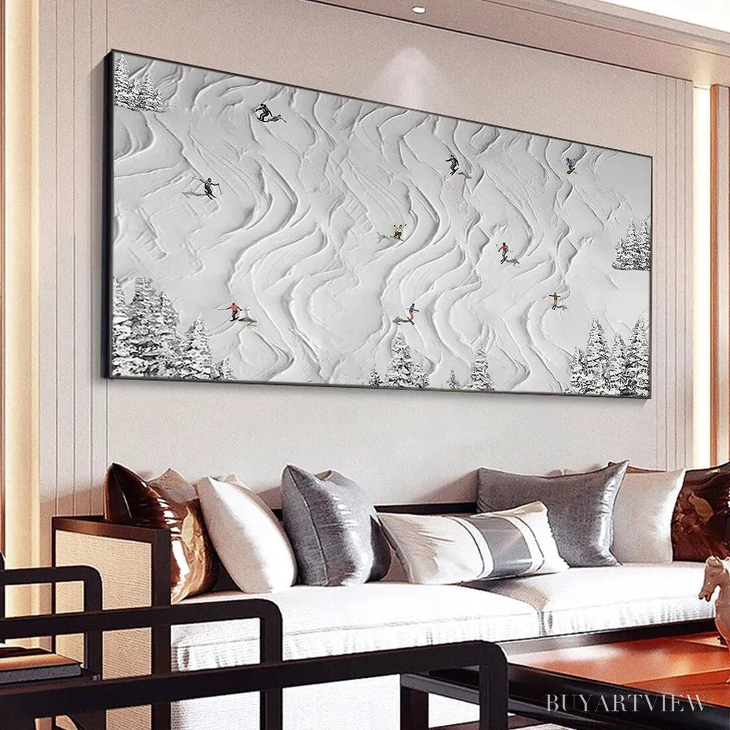 ARTOVITAS Snowy Carve – Textured White Skiing Landscape Painting - image 2