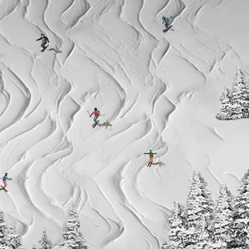 ARTOVITAS Snowy Carve – Textured White Skiing Landscape Painting - image 4