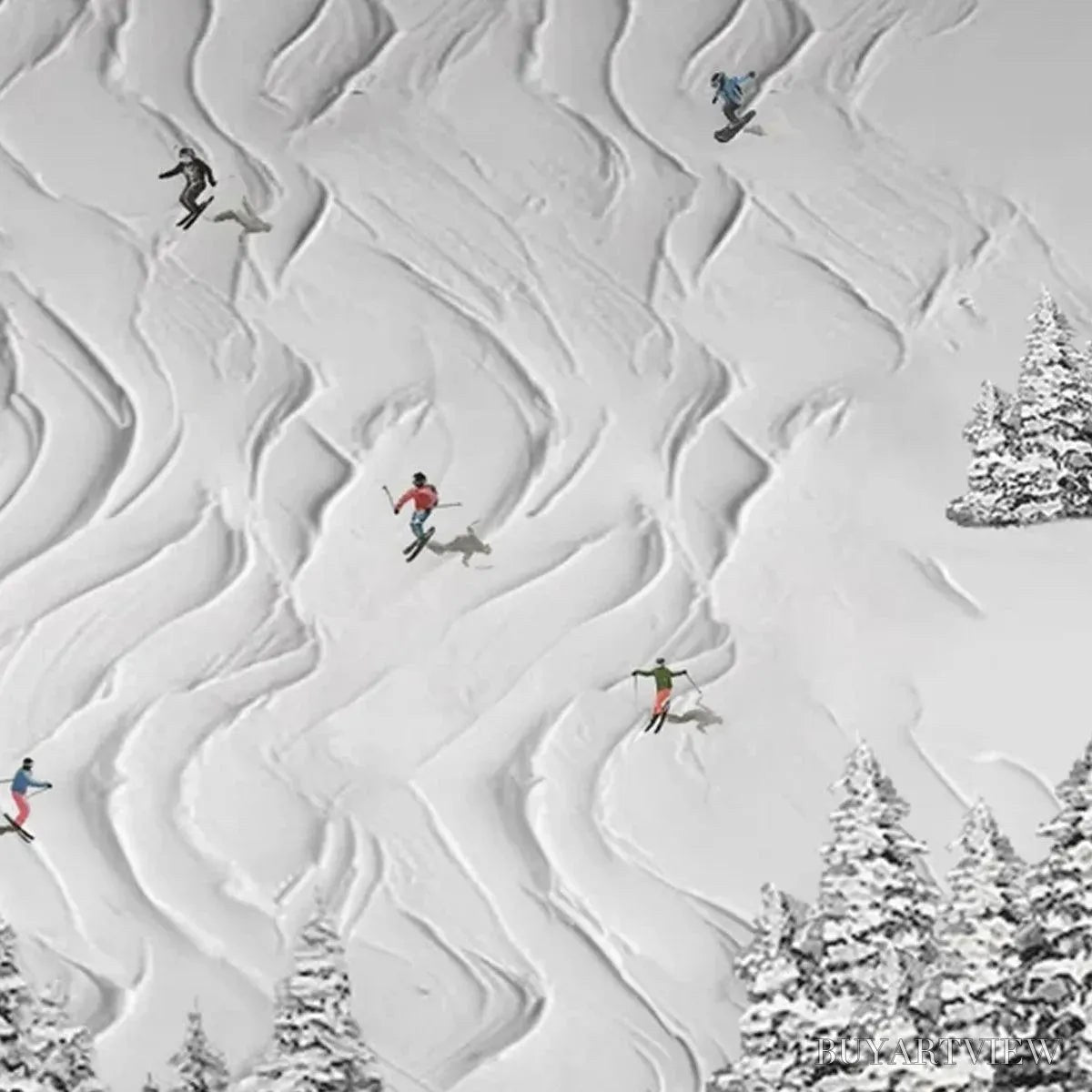 ARTOVITAS Snowy Carve – Textured White Skiing Landscape Painting - image 4