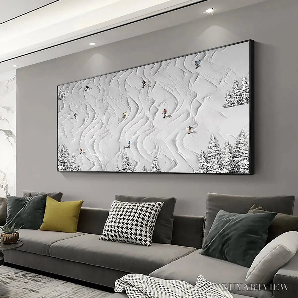 ARTOVITAS Snowy Carve – Textured White Skiing Landscape Painting - image 5