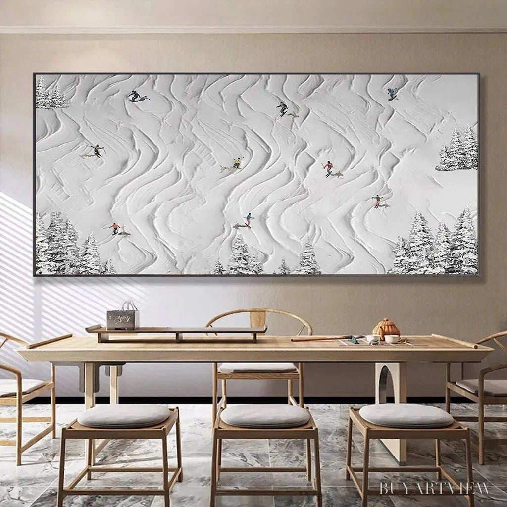 ARTOVITAS Snowy Carve – Textured White Skiing Landscape Painting - image 6