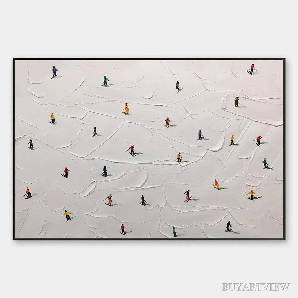 ARTOVITAS Ski Slopes – Minimalist Painting of Skiers on a Snowy Slope - image 1