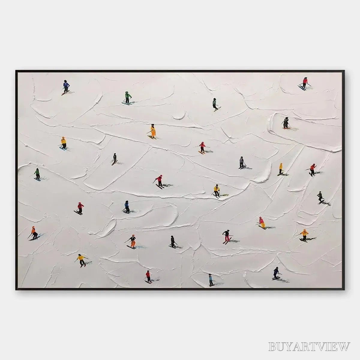 ARTOVITAS Ski Slopes – Minimalist Painting of Skiers on a Snowy Slope - image 1