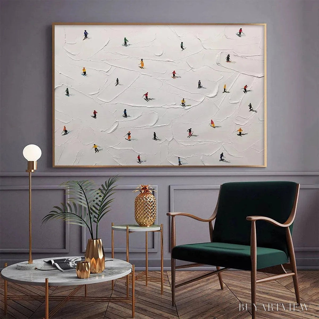 ARTOVITAS Ski Slopes – Minimalist Painting of Skiers on a Snowy Slope - image 2
