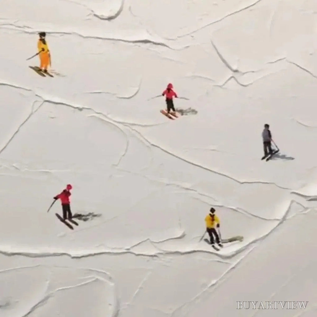 ARTOVITAS Ski Slopes – Minimalist Painting of Skiers on a Snowy Slope - image 3