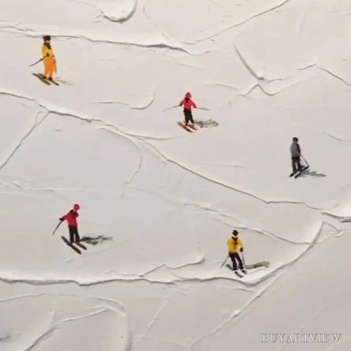 ARTOVITAS Ski Slopes – Minimalist Painting of Skiers on a Snowy Slope - image 3