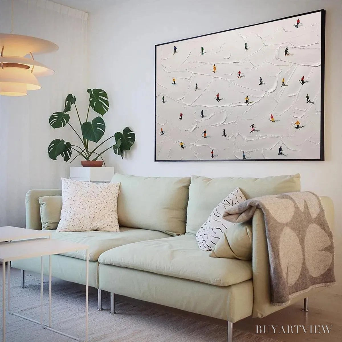 ARTOVITAS Ski Slopes – Minimalist Painting of Skiers on a Snowy Slope - image 4