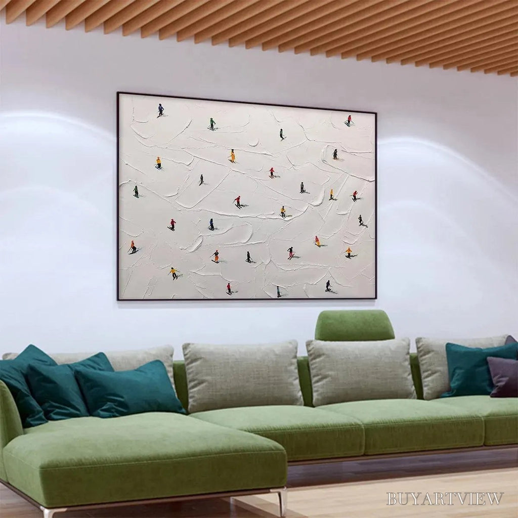 ARTOVITAS Ski Slopes – Minimalist Painting of Skiers on a Snowy Slope - image 6