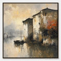 ARTOVITAS Fogbound Canal – Misty European Cityscape Painting - image 1
