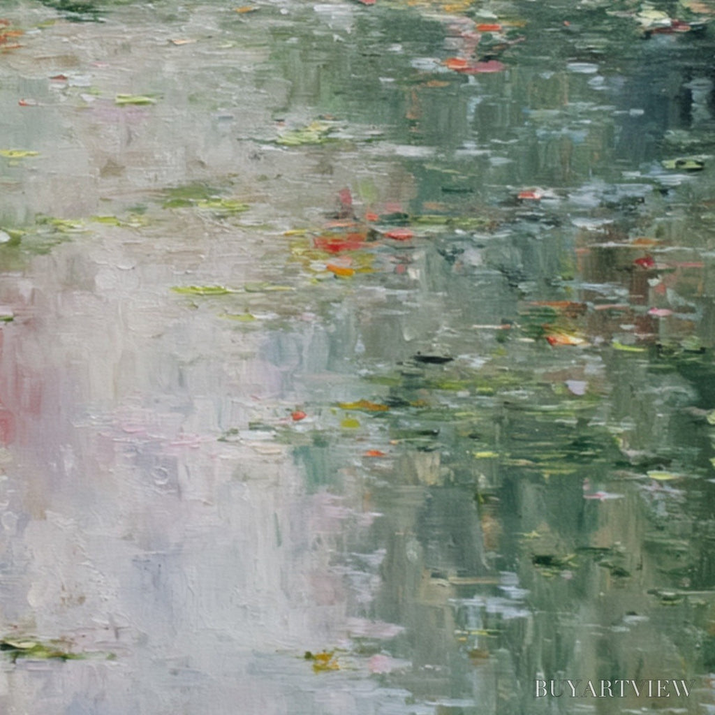 ARTOVITAS Lily Pond Reverie – Square Impressionist Water Lily Pond Oil Painting - image 3