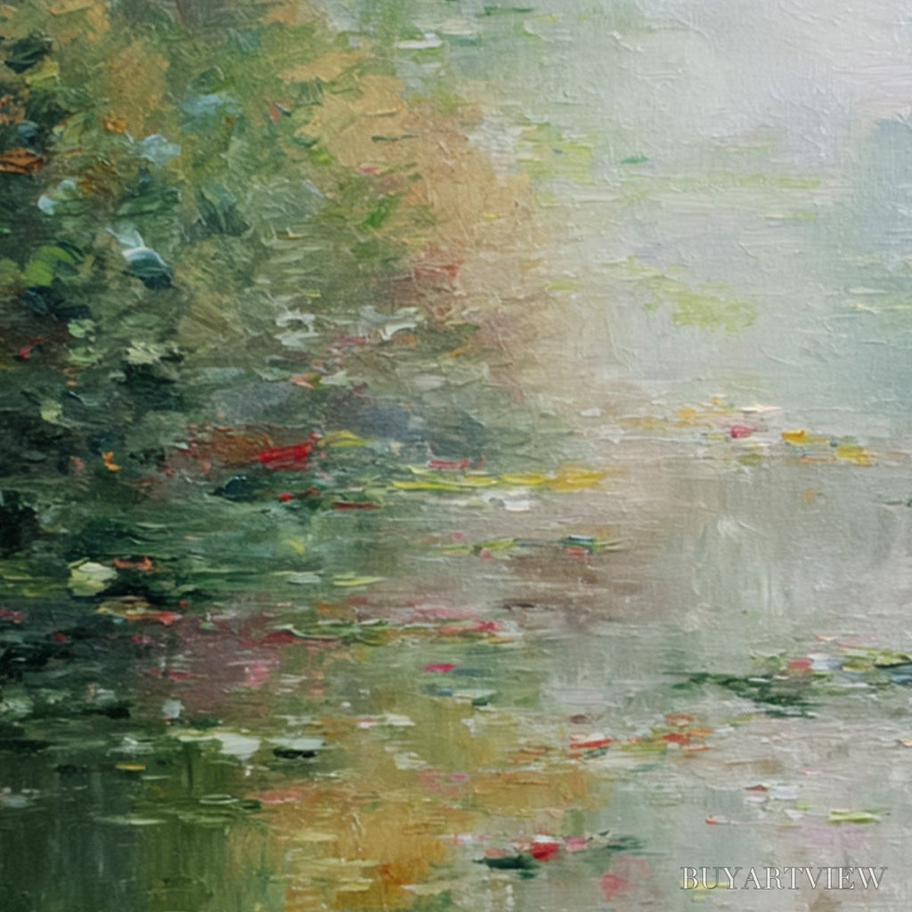 ARTOVITAS Lily Pond Reverie – Square Impressionist Water Lily Pond Oil Painting - image 5